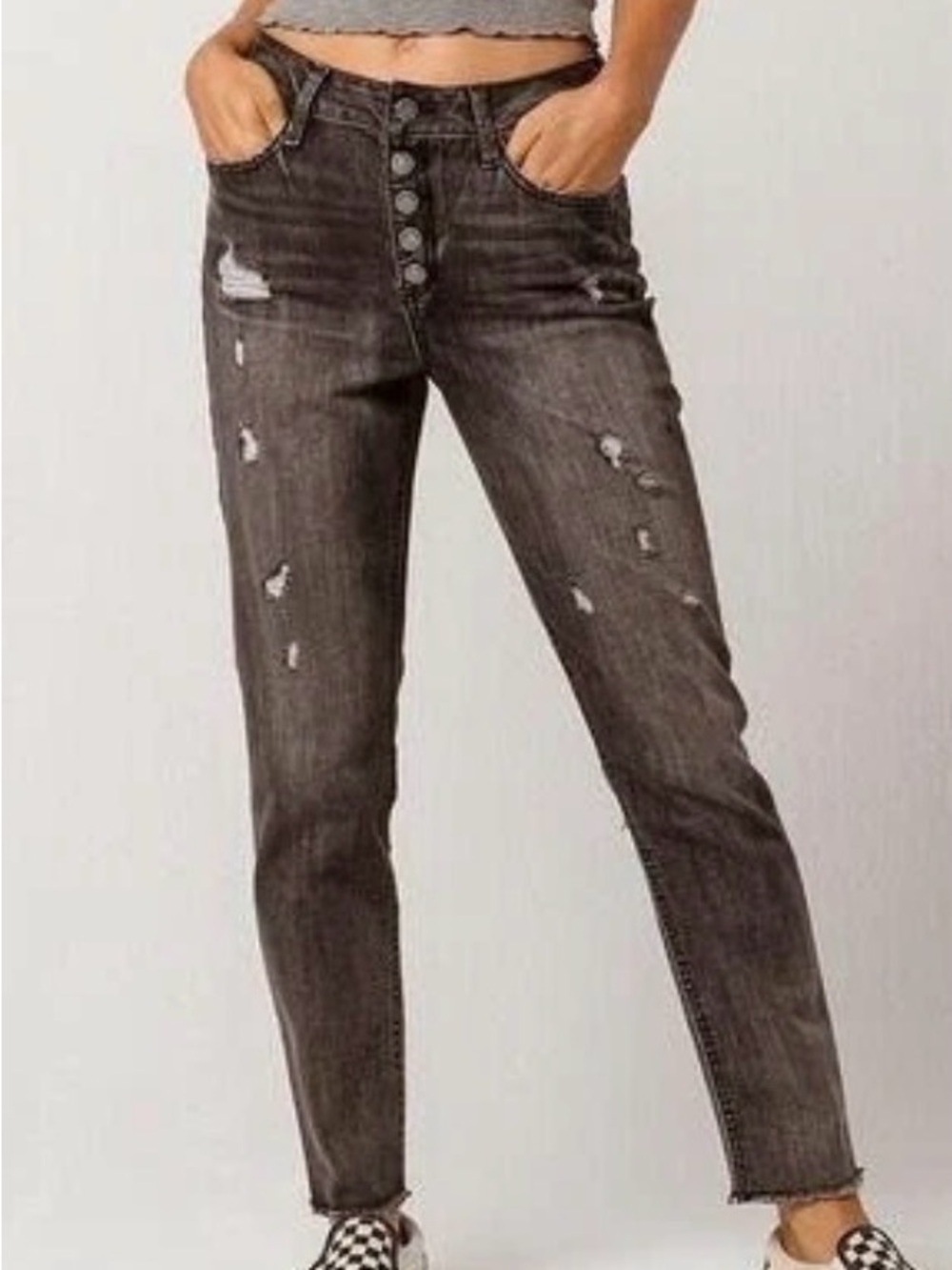 Ivy + Main button up high waist raw hem distressed skinny jeans size 1